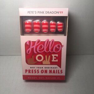 Hello Love Press On Nails Pink & Red Stripes Pete's Pink Dragon Valentine